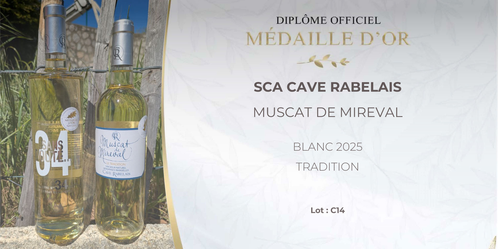 Muscat tradition Mireval Médaillé d'or au Concours Mondial des Féminalises à Beaune  